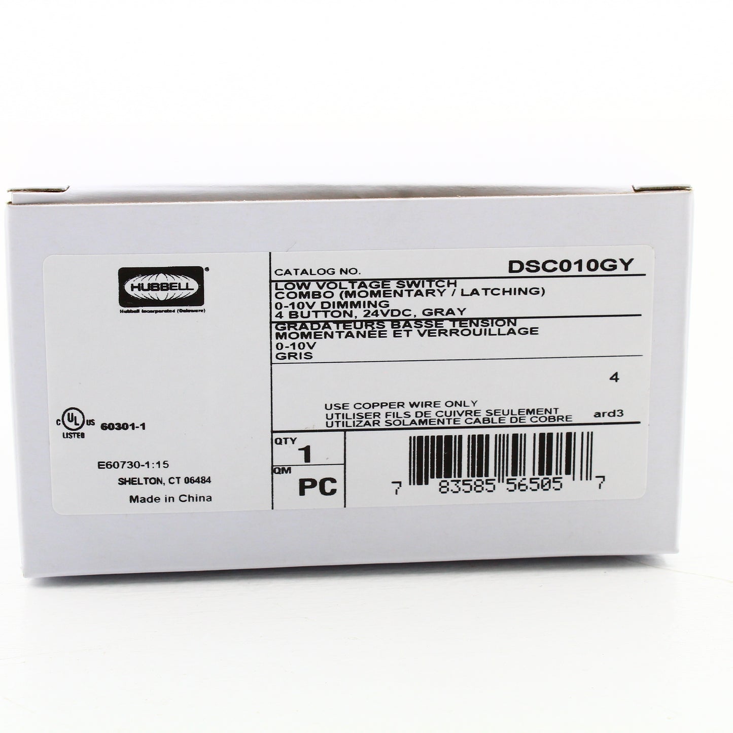 Hubbell DSC010GY Gray Momentary Low Voltage Dimmer Switch 0-10V Latching