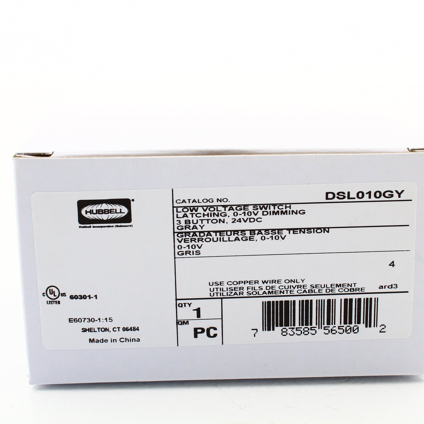 Hubbell Gray Low Voltage Dimmer Switch 0-10V Latching/Auto ON DSL010GY