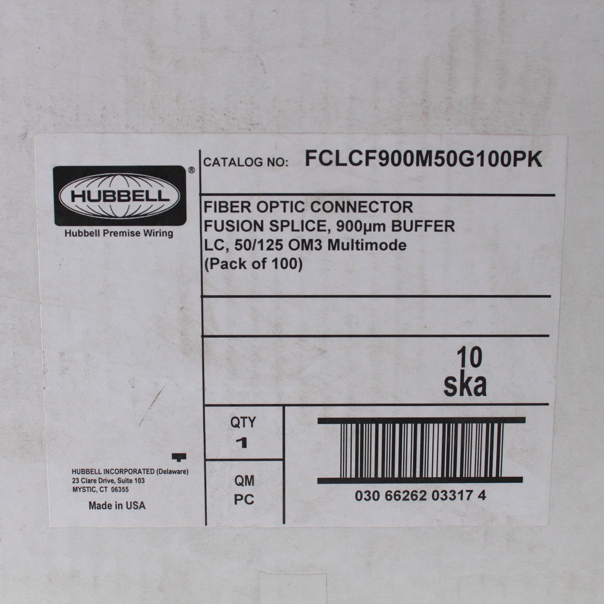 100PK Hubbell Fiber Optic Fusion Splice Connectors LC Jack OM3 FCLCF900M50G100PK