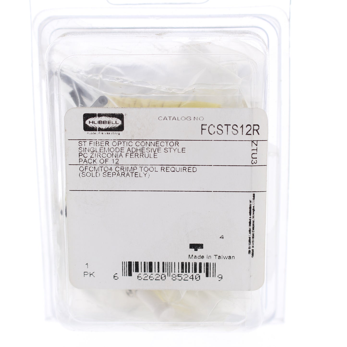 Hubbell FCSTS12R Fiber Optic ST Connectors SM Zirconia Anaerobic Epoxy 12pcs