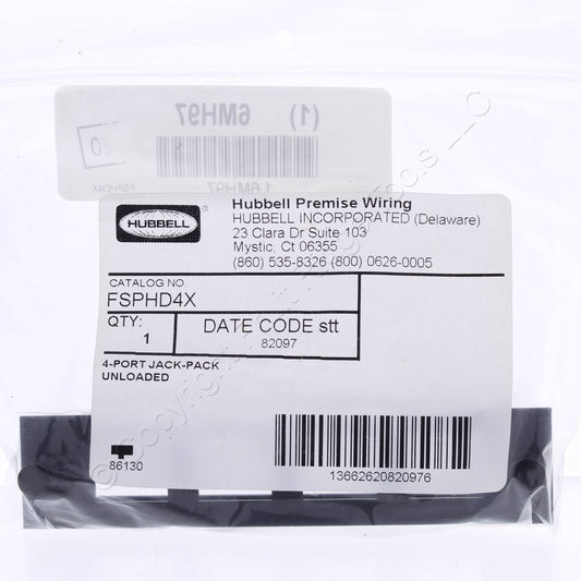 Hubbell FSP Keystone Jack Adapter Plate 4-Port Unloaded FSPHD4X