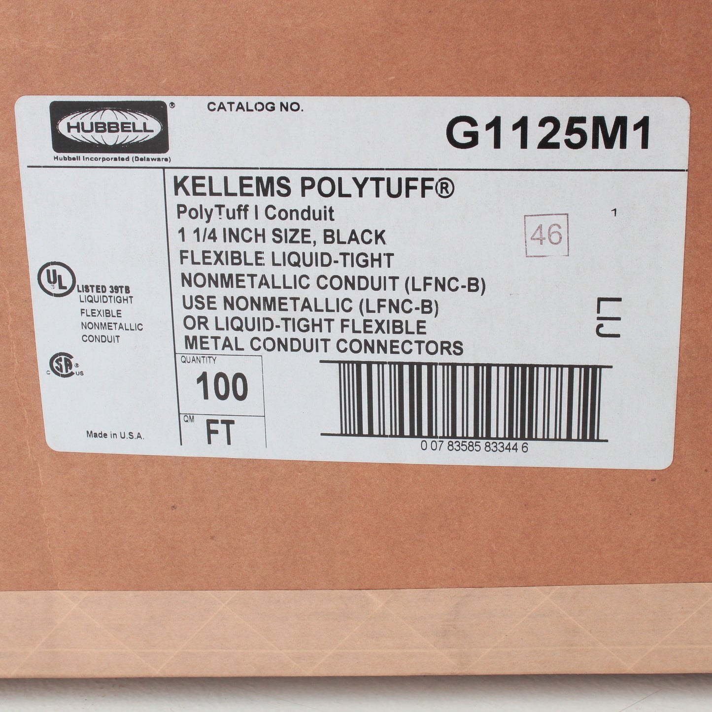 100-Ft Hubbell 1-1/4" Black! Liquidtight Conduit Polytuff I Non-Metallic G1125M1