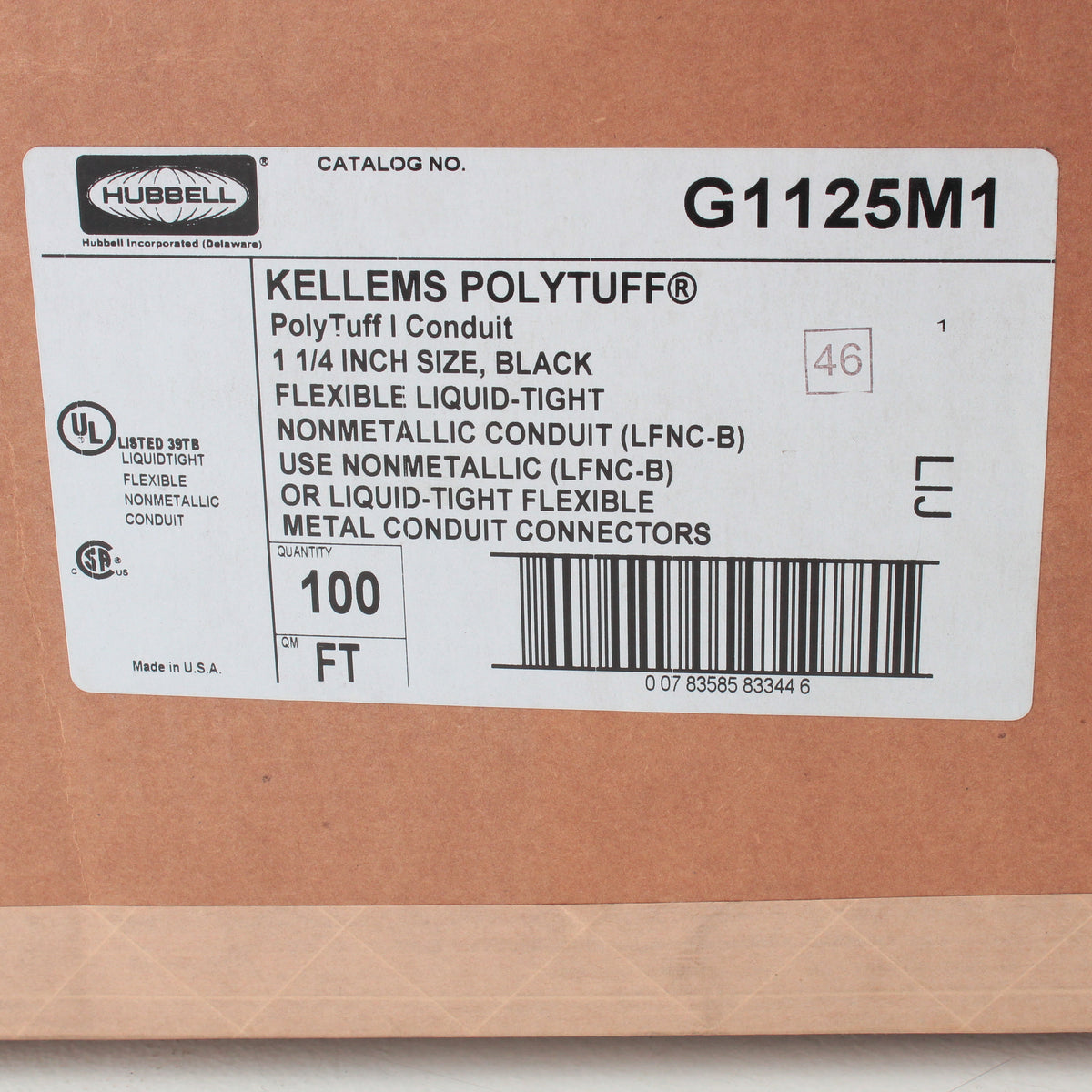 100-Ft Hubbell 1-1/4" Black! Liquidtight Conduit Polytuff I Non-Metallic G1125M1