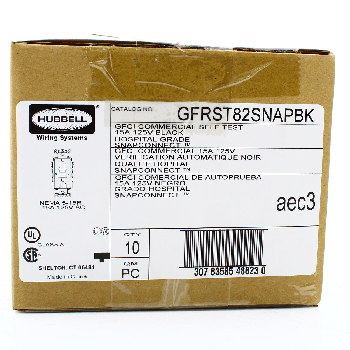 Hubbell GFRST82SNAPBK 15A SnapConnect Black Hospital GFCI Receptacles 10-Pack