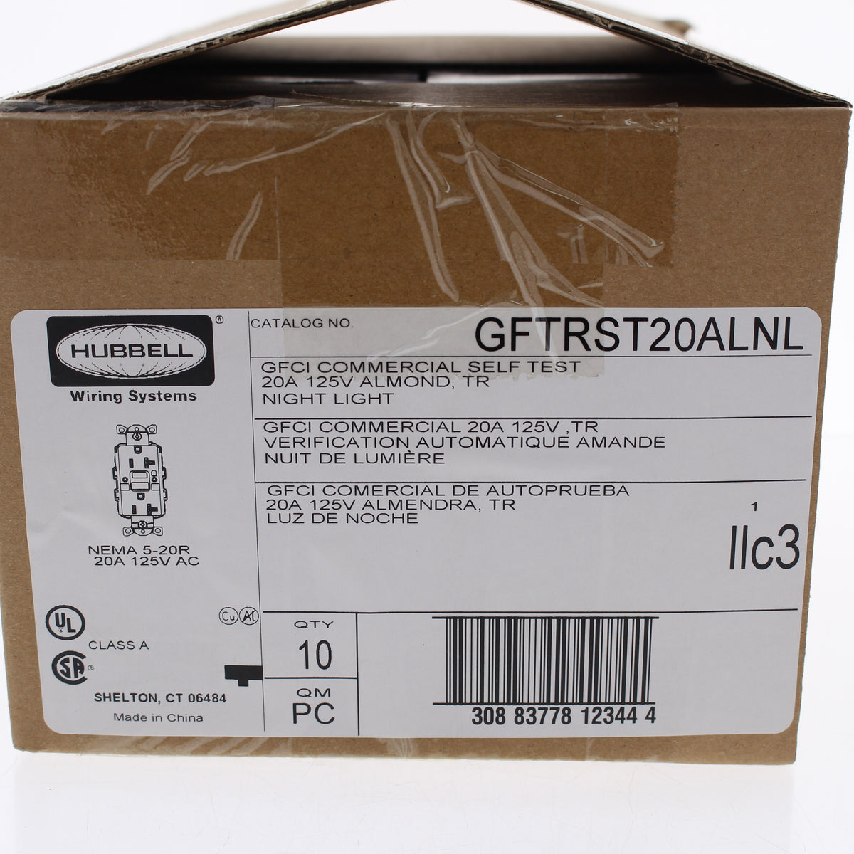 Hubbell GFTRST20ALNL Almond SelfTest GFCI Tamper Resist Outlet Nightlight 10pk