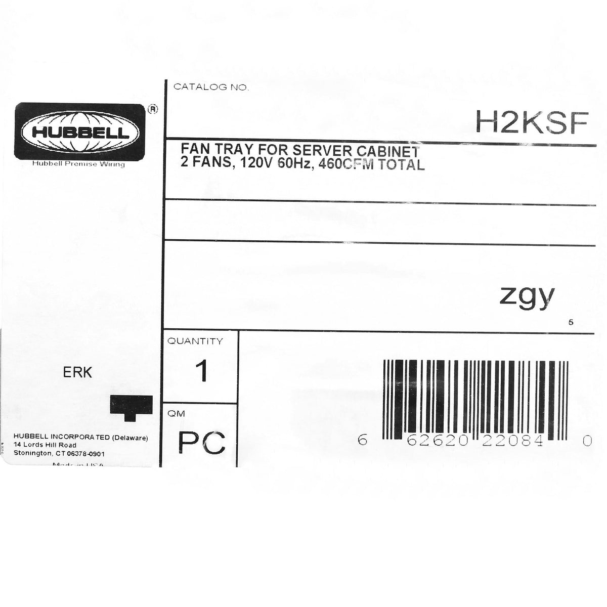 Hubbell H2SCAB Network/Server Cabinet Fan Tray Kit for H2S 460CFM 12.2" x 19.9"
