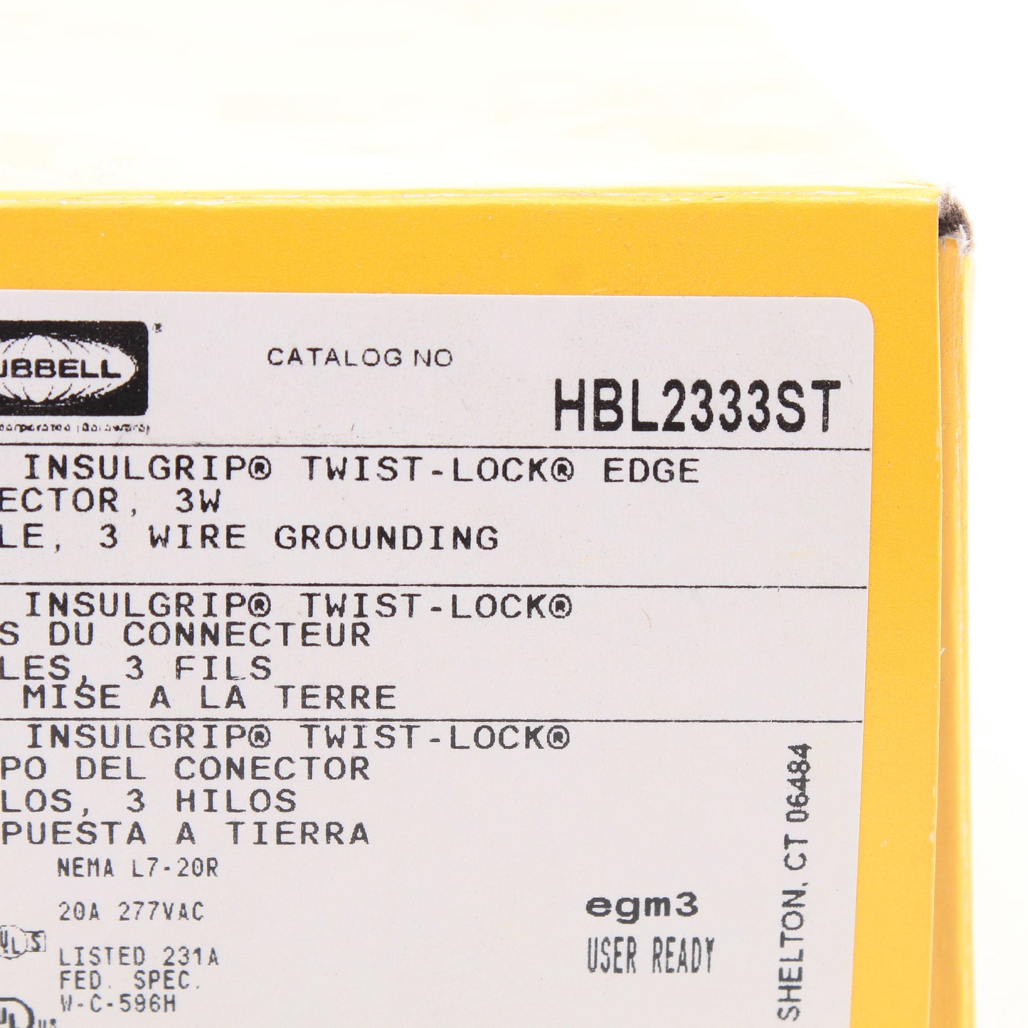 Hubbell EdgeConnect� HBL2333ST 20A Turn Twist Locking Connector L7-20R 277V
