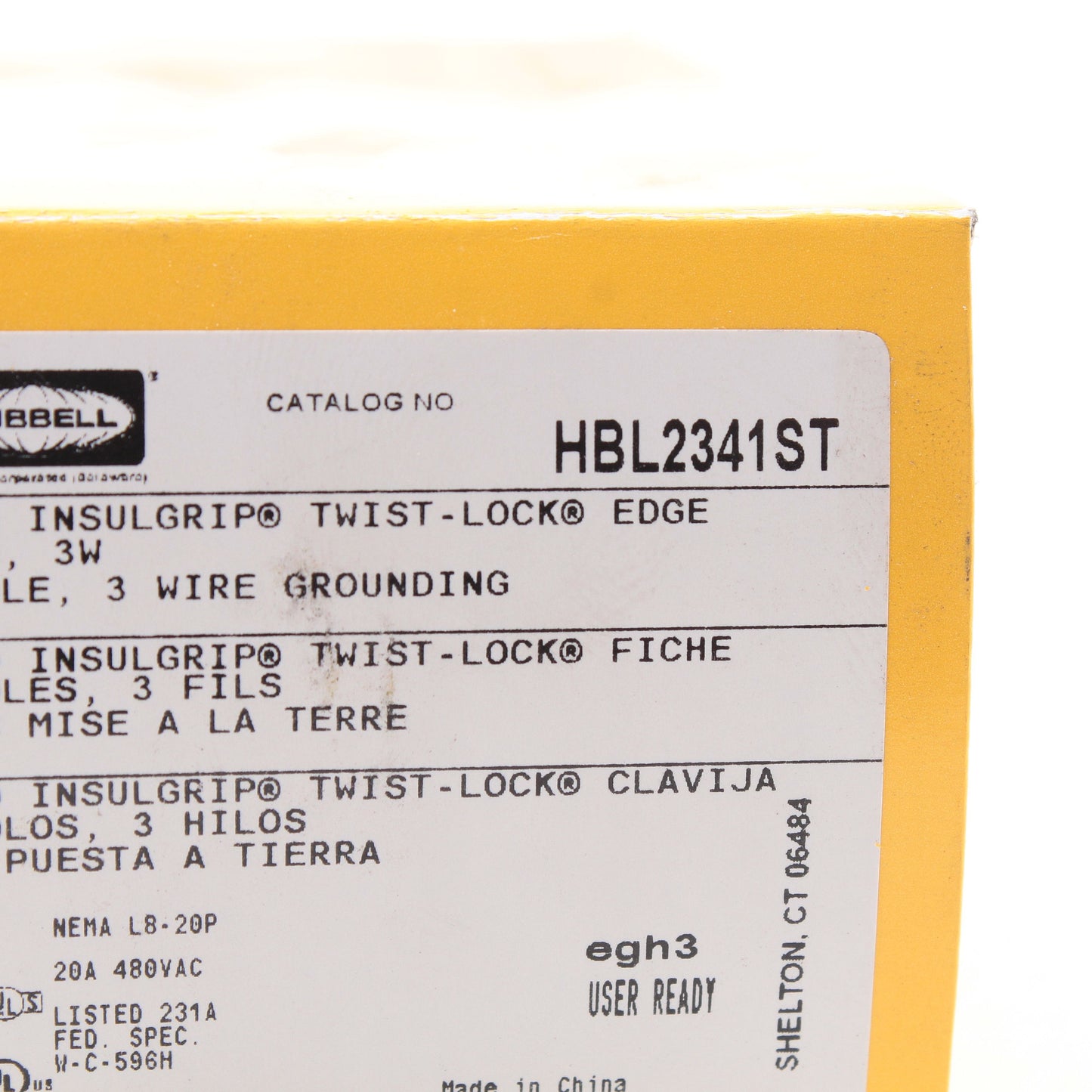 Hubbell EdgeConnect� HBL2341ST 20A Twist Turn Locking Connector Plug L8-20R 480V