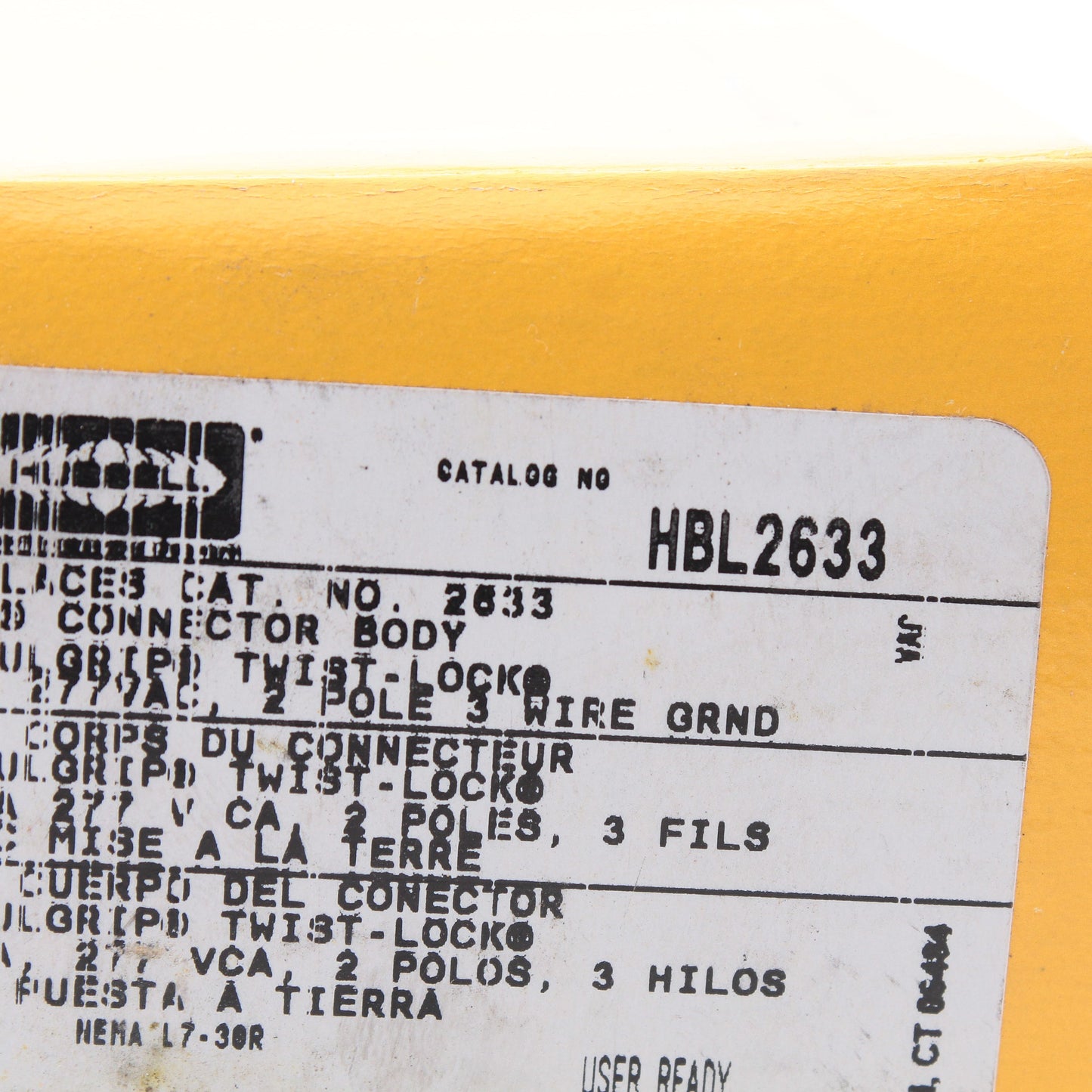 Hubbell HBL2633 30A Twist Turn Locking Insulgrip Connector NEMA L7-30R 277V