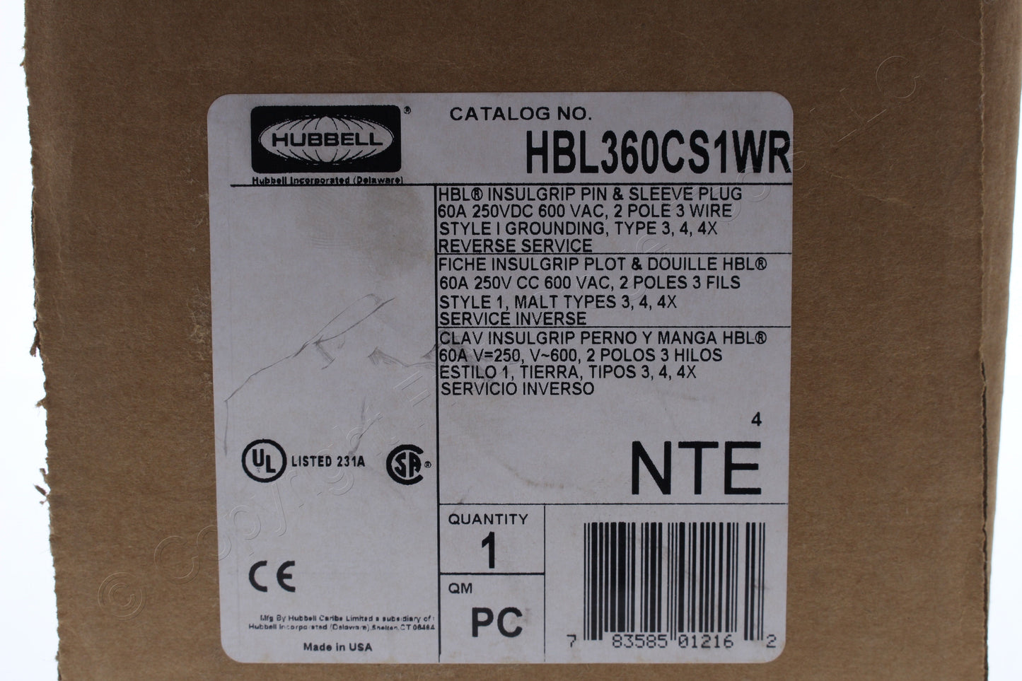 Hubbell Watertight Pin & Sleeve Reverse Service Connector 60A 600V HBL360CS1WR