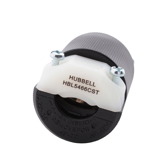 Hubbell HBL5466CST 20A 250V Straight Blade Plug 6-20P EdgeConnect Black/White