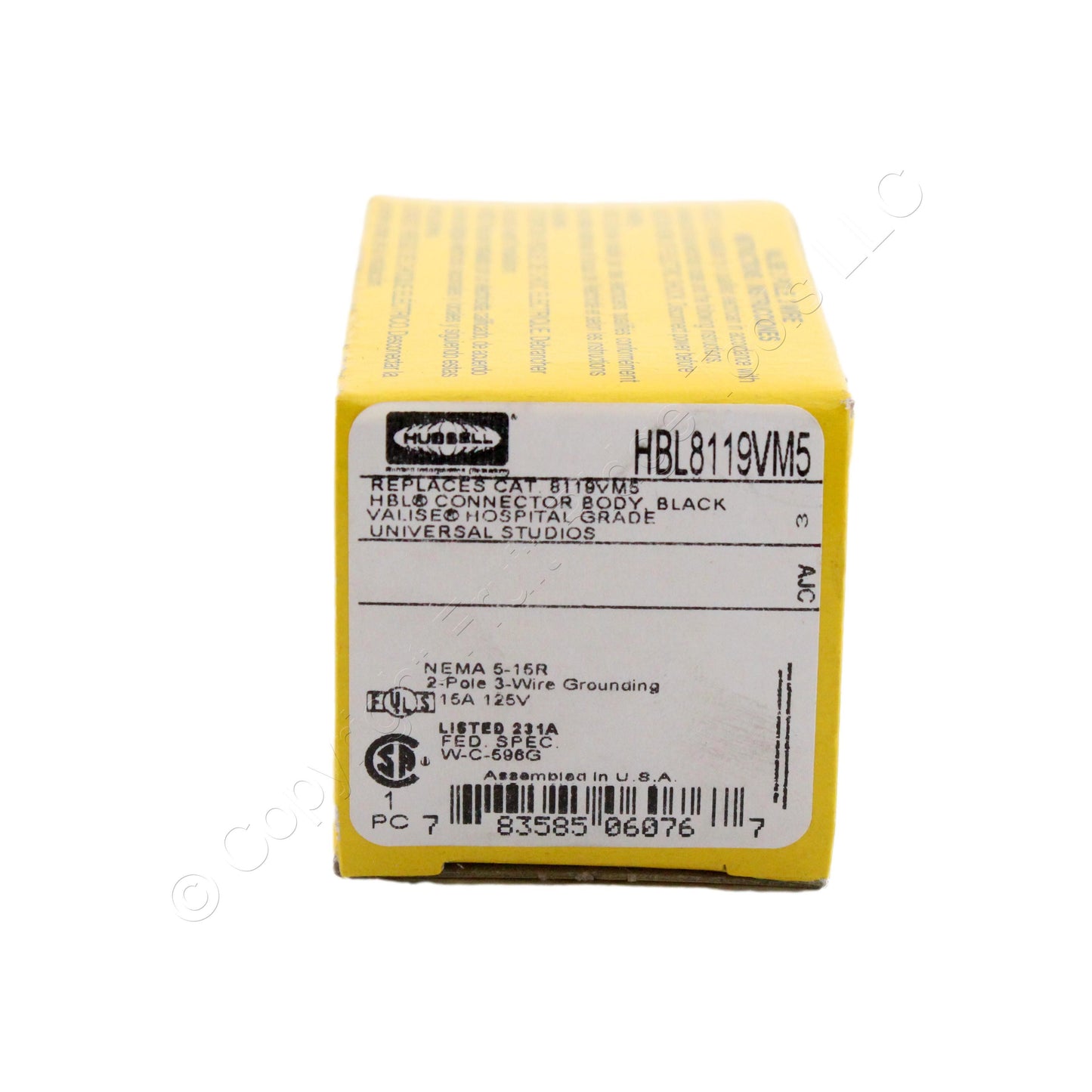 Hubbell Black Hospital Grade Connector "Universal Studios" 15A 125V HBL8119VBK