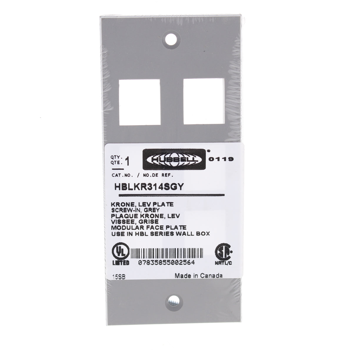 Hubbell HBLKR314SGY Gray 1-Gang MultiConnect Face Plate for Krone Screw Mount