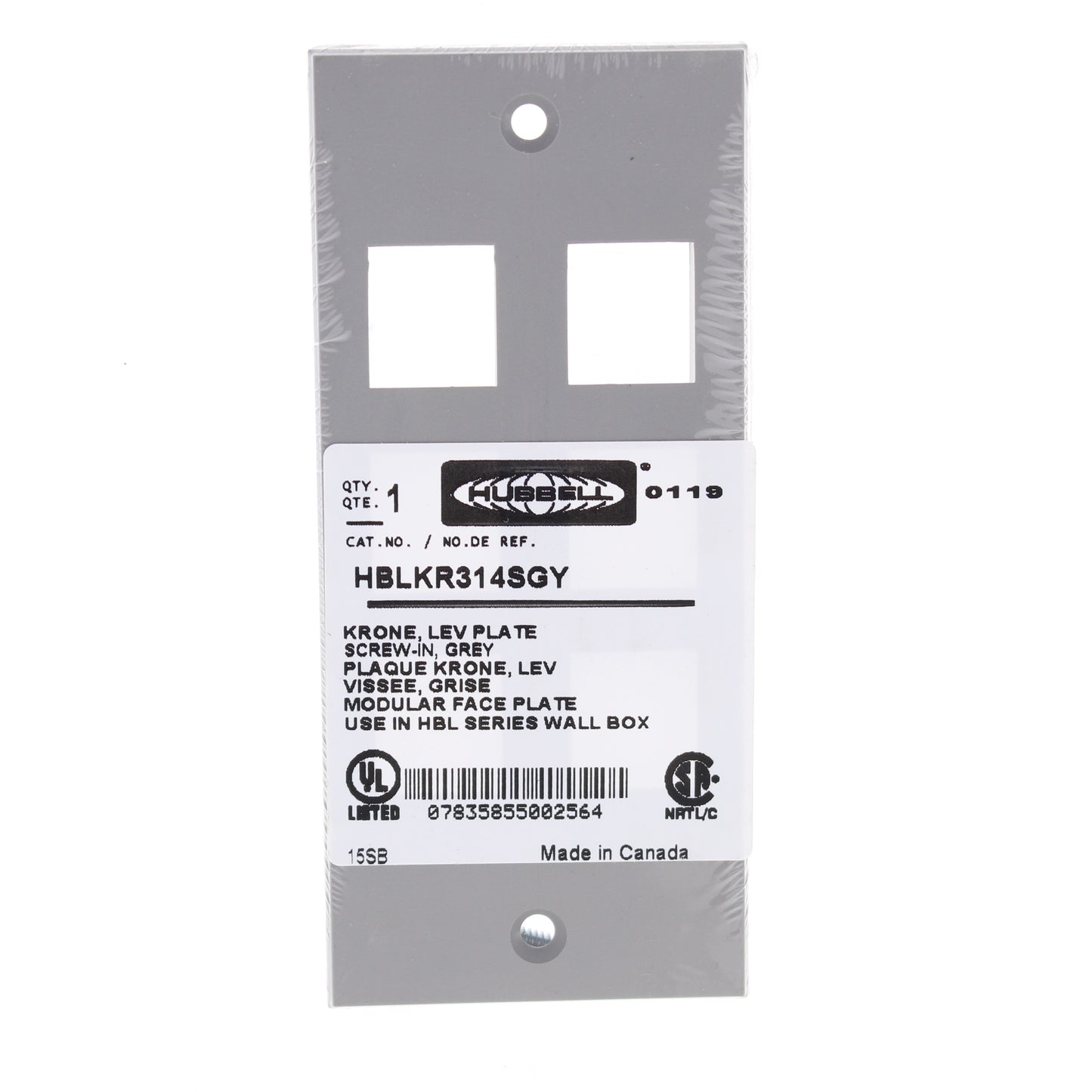 Hubbell HBLKR314SGY Gray 1-Gang MultiConnect Face Plate for Krone Screw Mount