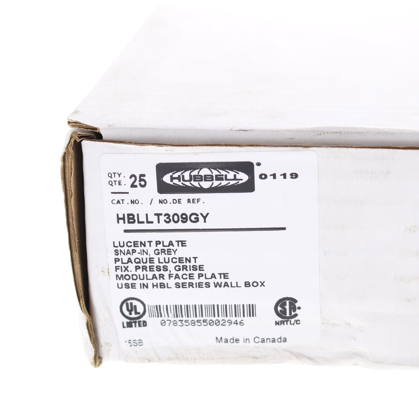 Hubbell HBLLT309GY Gray 1-Gang 6-Port, Lucent PVC Rigid Custom Wallplate 25pcs