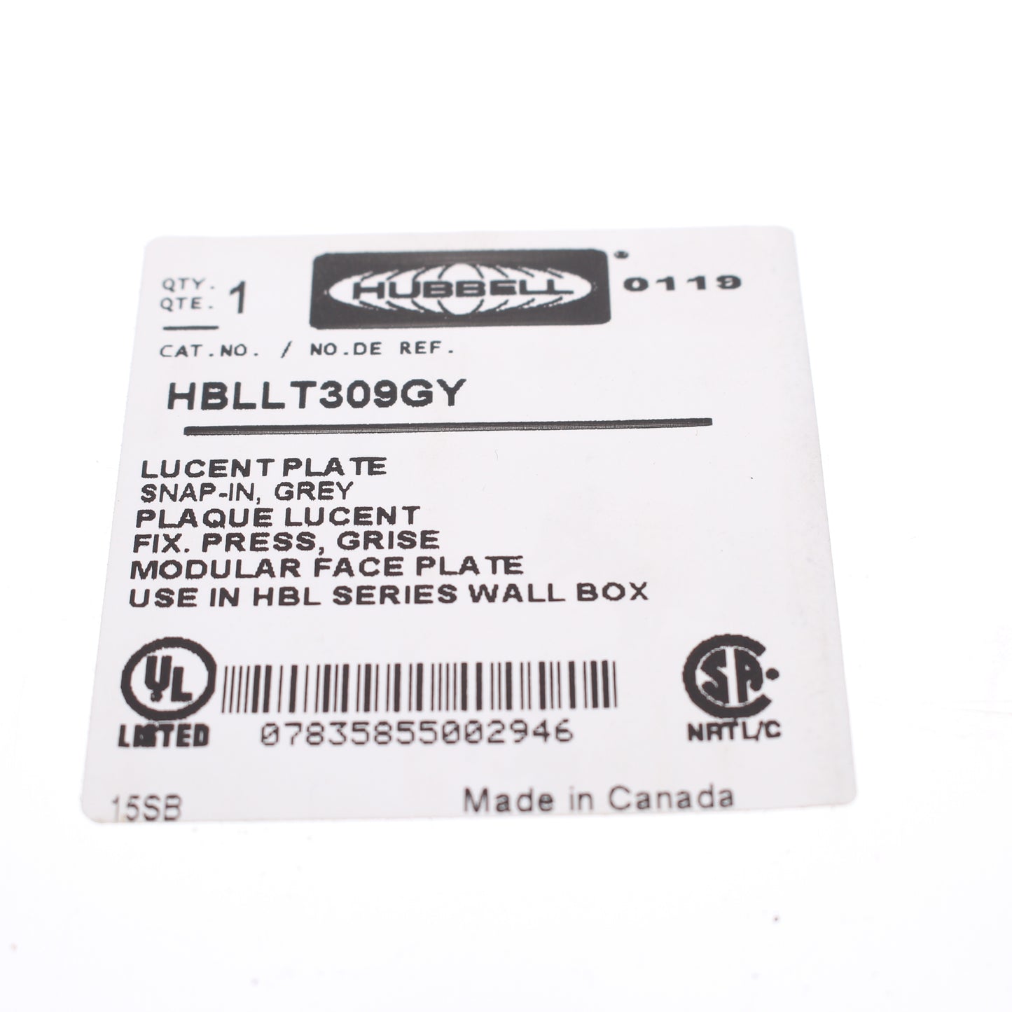 Hubbell HBLLT309GY Gray 1-Gang 6-Port, Lucent PVC Rigid Custom Wallplate Cover