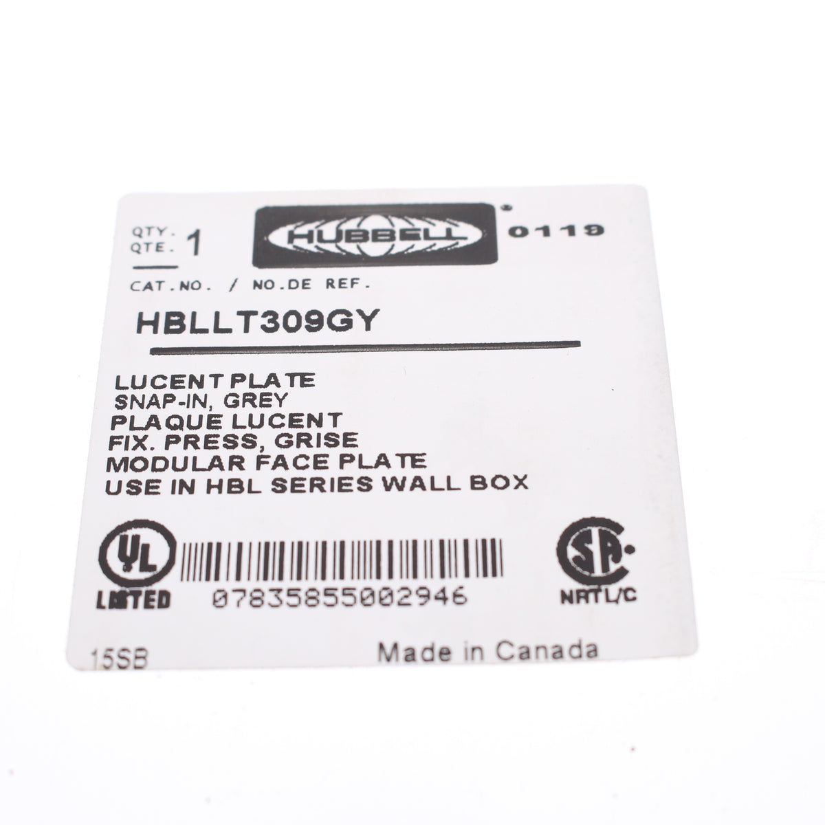 Hubbell HBLLT309GY Gray 1-Gang 6-Port, Lucent PVC Rigid Custom Wallplate Cover