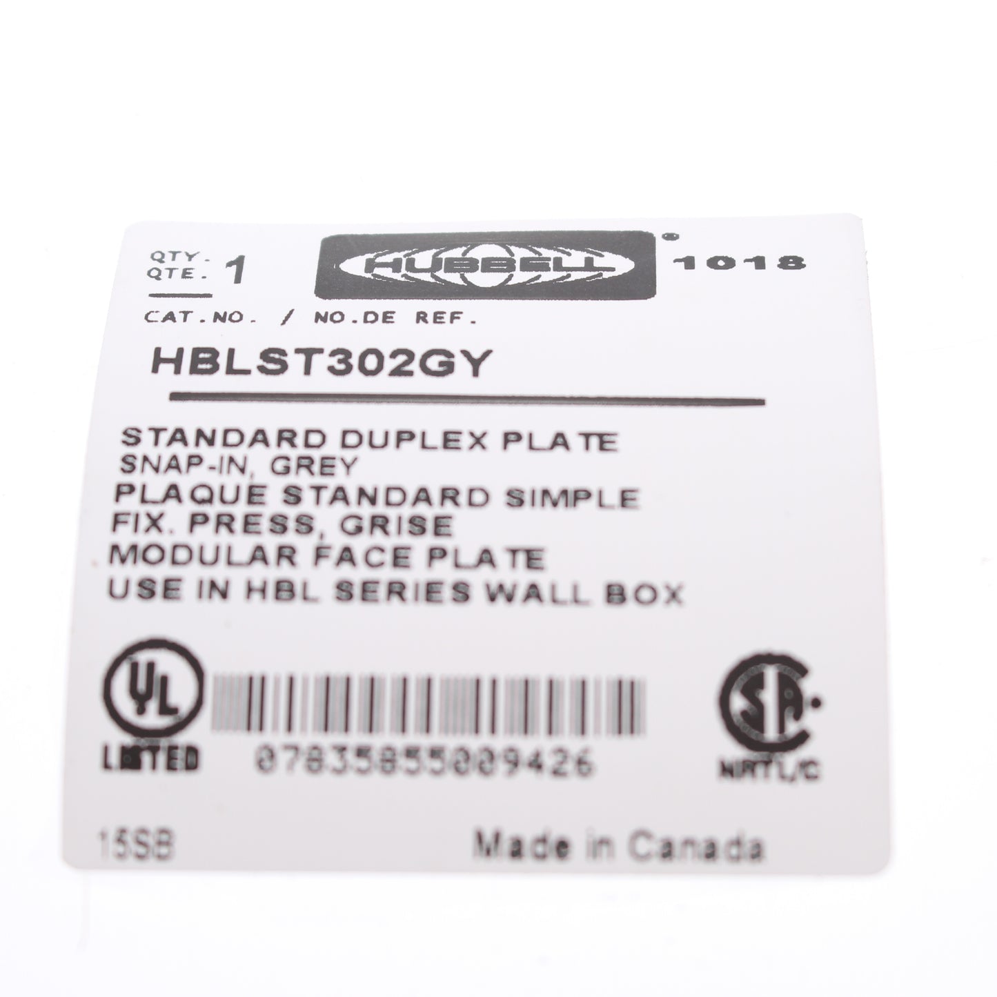 Hubbell HBLST302GY Gray 1-Gang Duplex Outlet PVC Rigid Custom Wallplate Cover