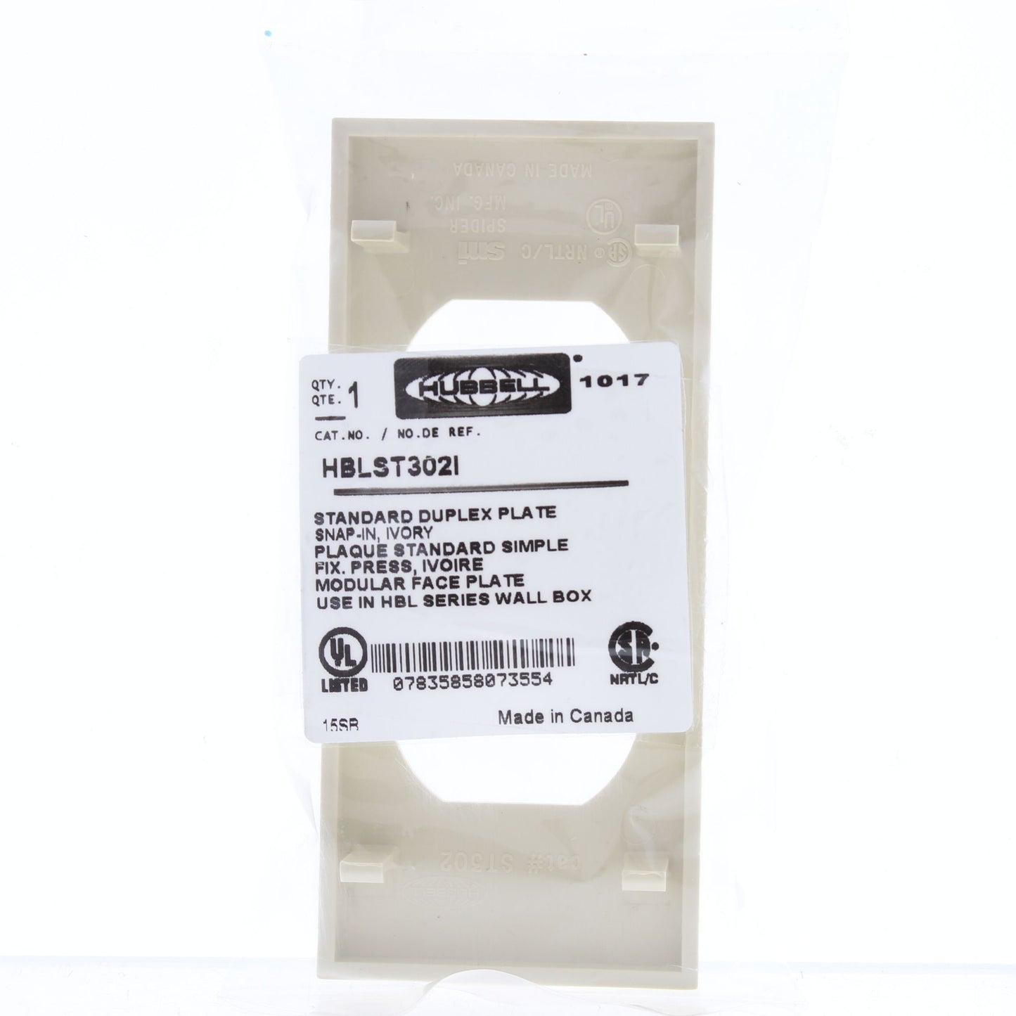 Hubbell HBLST302I Ivory 1-Gang Duplex Outlet PVC Rigid Custom Wallplate Cover