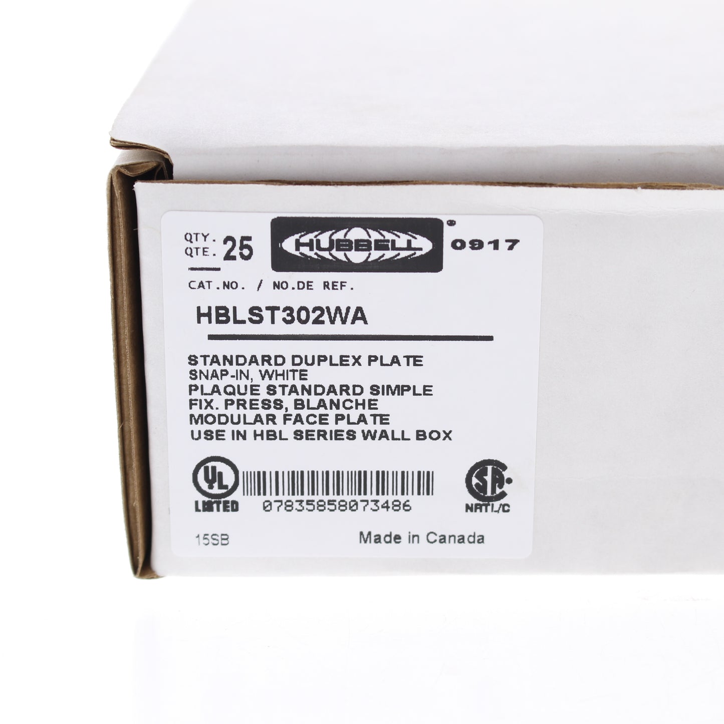 Hubbell HBLST302WA White 1-Gang Duplex PVC Rigid Custom Wallplate Cover 25-pack