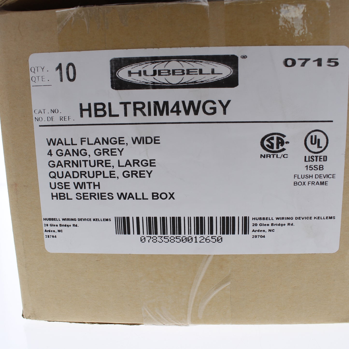 Hubbell HBLTRIM4WGY Gray 4-Gang Custom Plastic Standard Wallplate Cover 10-pack