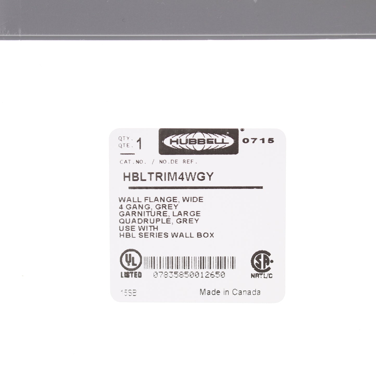 Hubbell HBLTRIM4WGY Gray 4-Gang Plastic Wallplate Cover Flange for HBL Wall Box