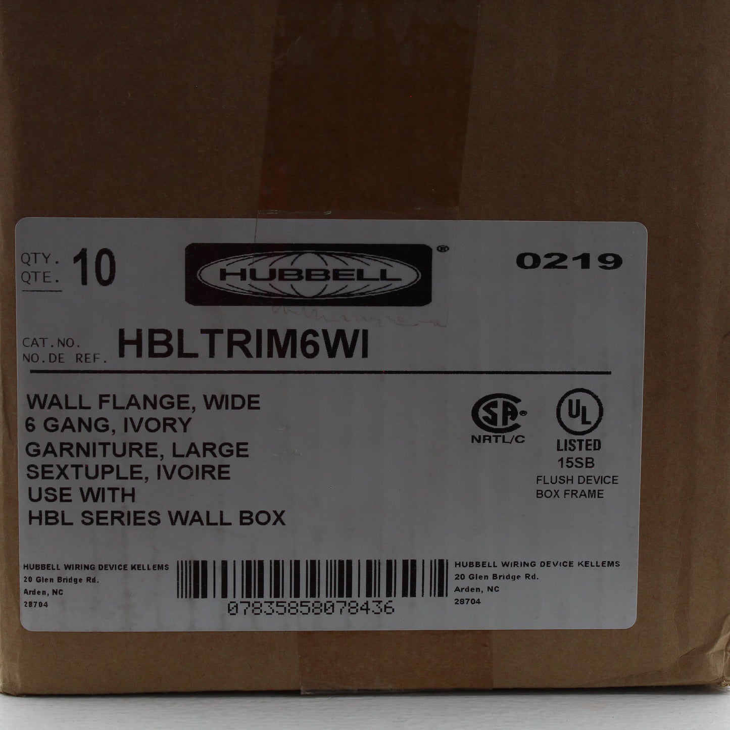 Hubbell HBLTRIM6WI Ivory 6-Gang Custom Plastic Standard Wallplate Cover 10-pack