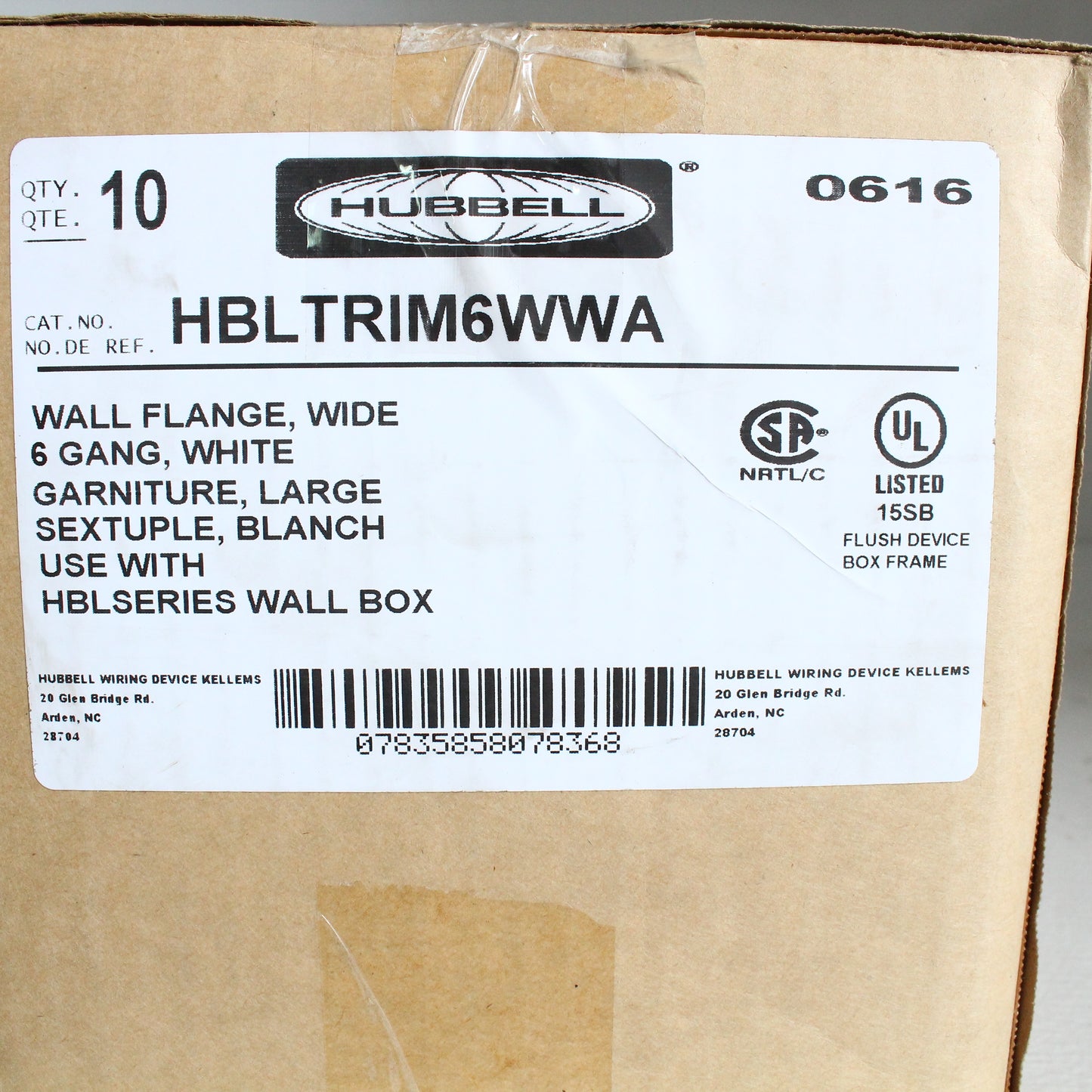 Hubbell HBLTRIM6WWA White 6-Gang Custom Plastic Standard Wallplate Cover 10-pack