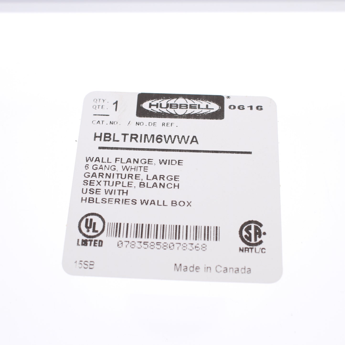 Hubbell HBLTRIM6WWA White 6-Gang Plastic Standard Wallplate Box Trim 6.75 x13.25
