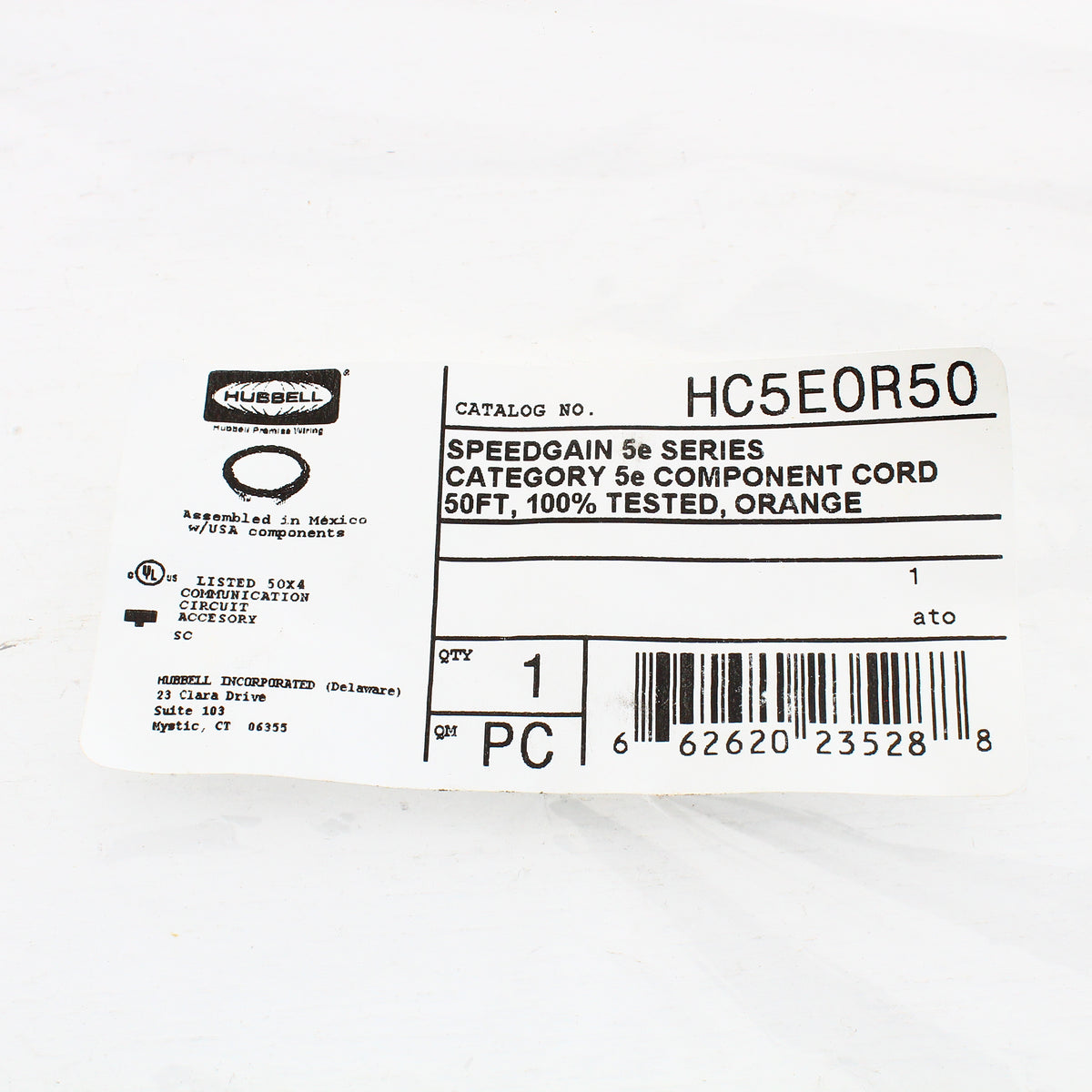 Hubbell HC5EOR50 Cat5e Orange 50ft Patch Cord Ethernet Cable Data Center Network