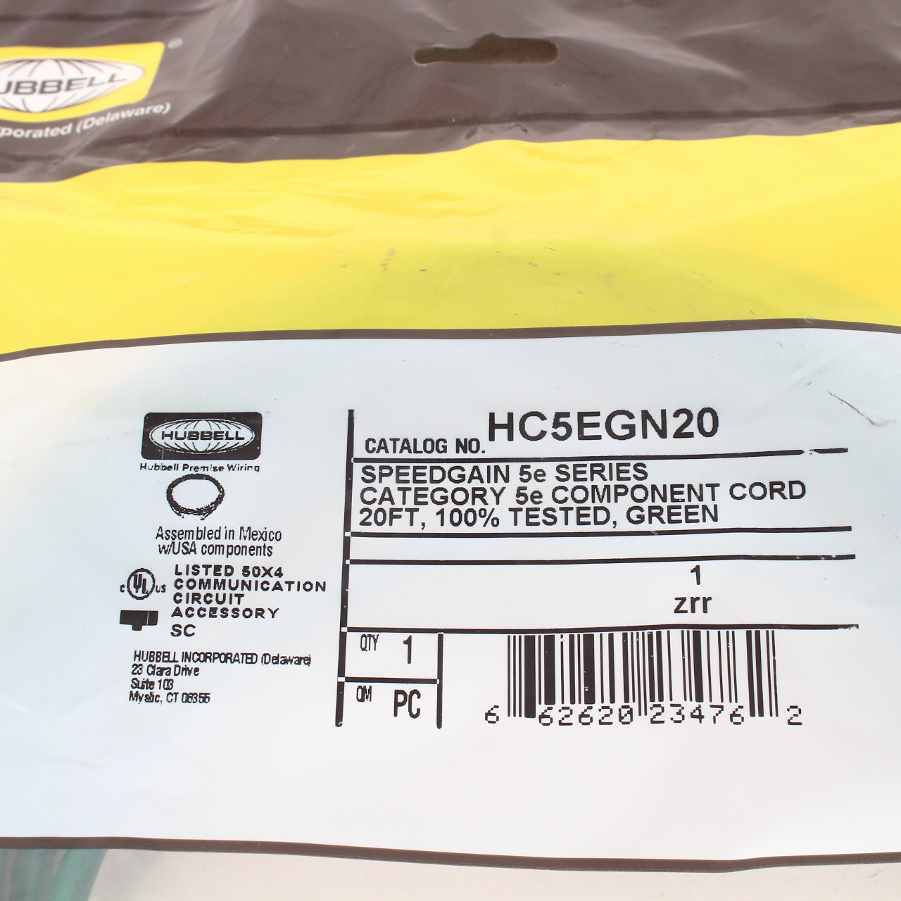 Hubbell HC5EGN20 Cat5e Green 20ft Patch Cord Ethernet Cable Data Center Network