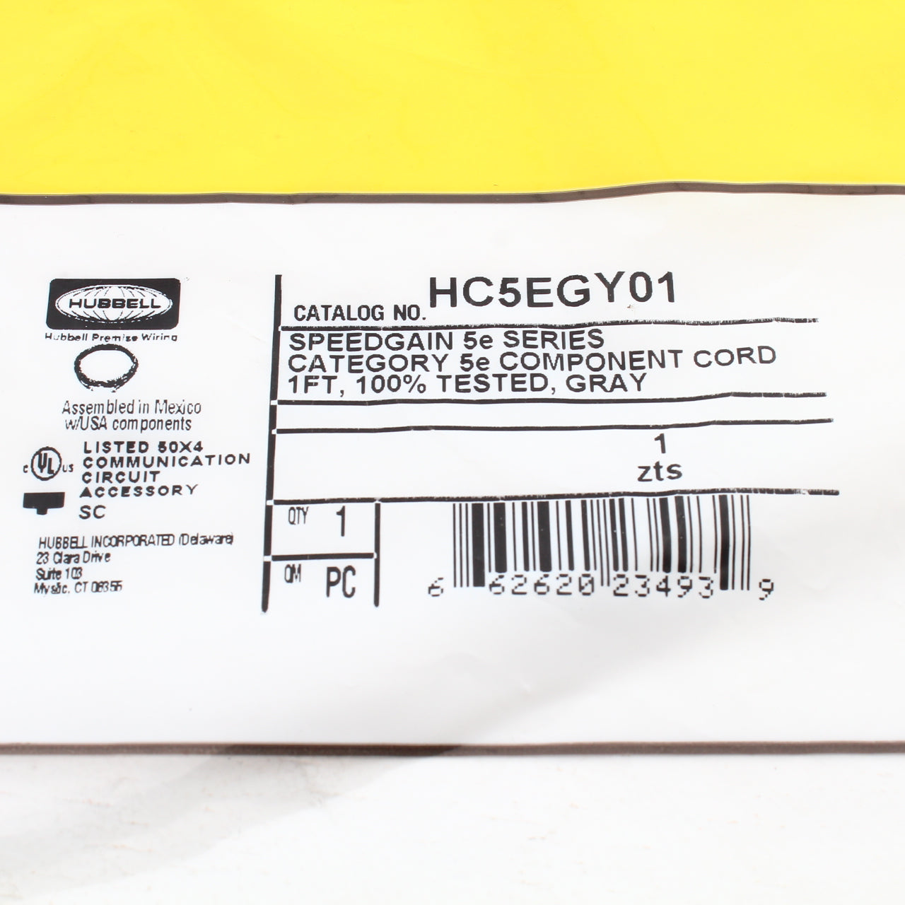 Hubbell HC5EGY01 Cat5e Gray 1ft Ethernet Patch Cord Cable Data Center Network