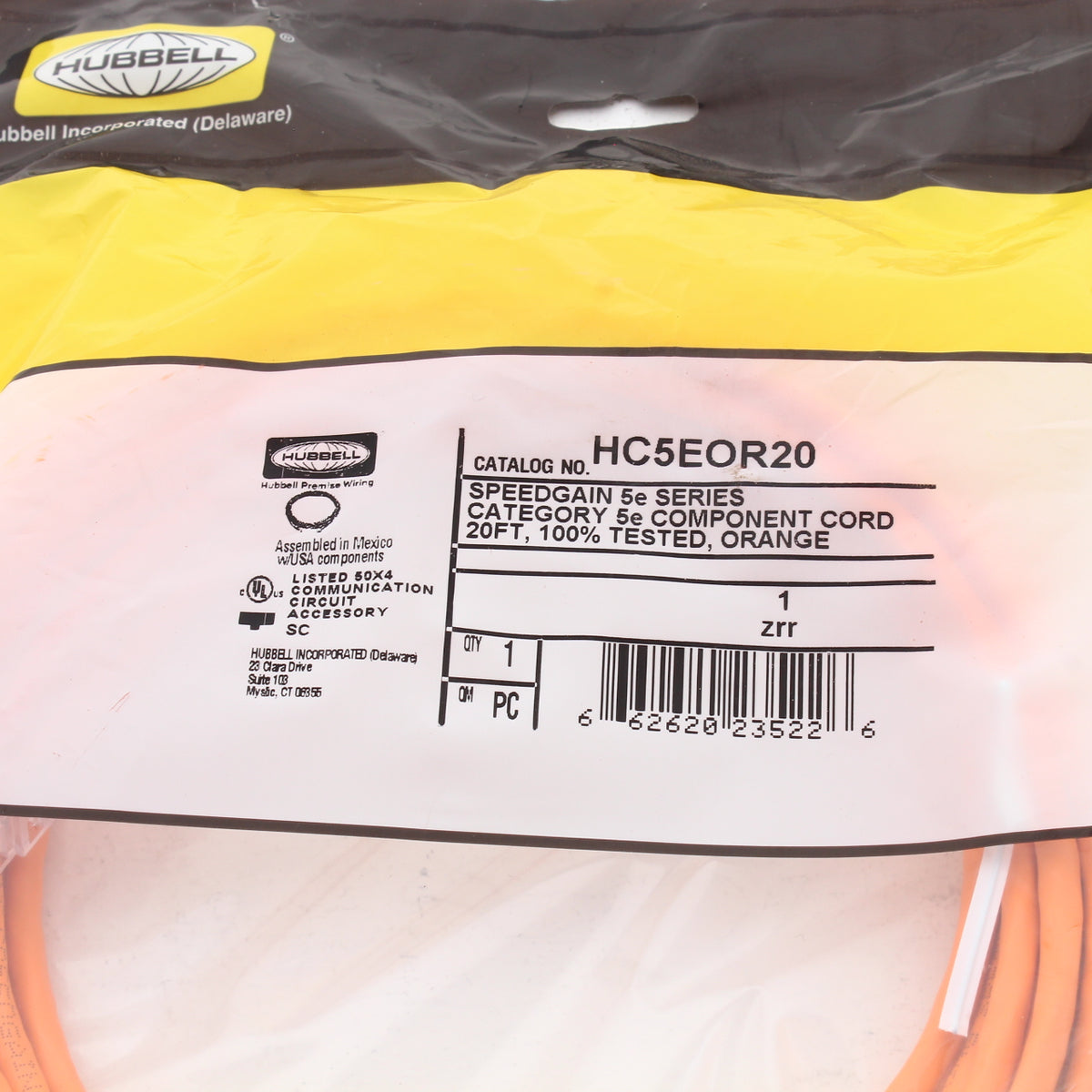 Hubbell HC5EOR20 Orange Cat5e 20ft Patch Cord Ethernet Cable Data Center Network
