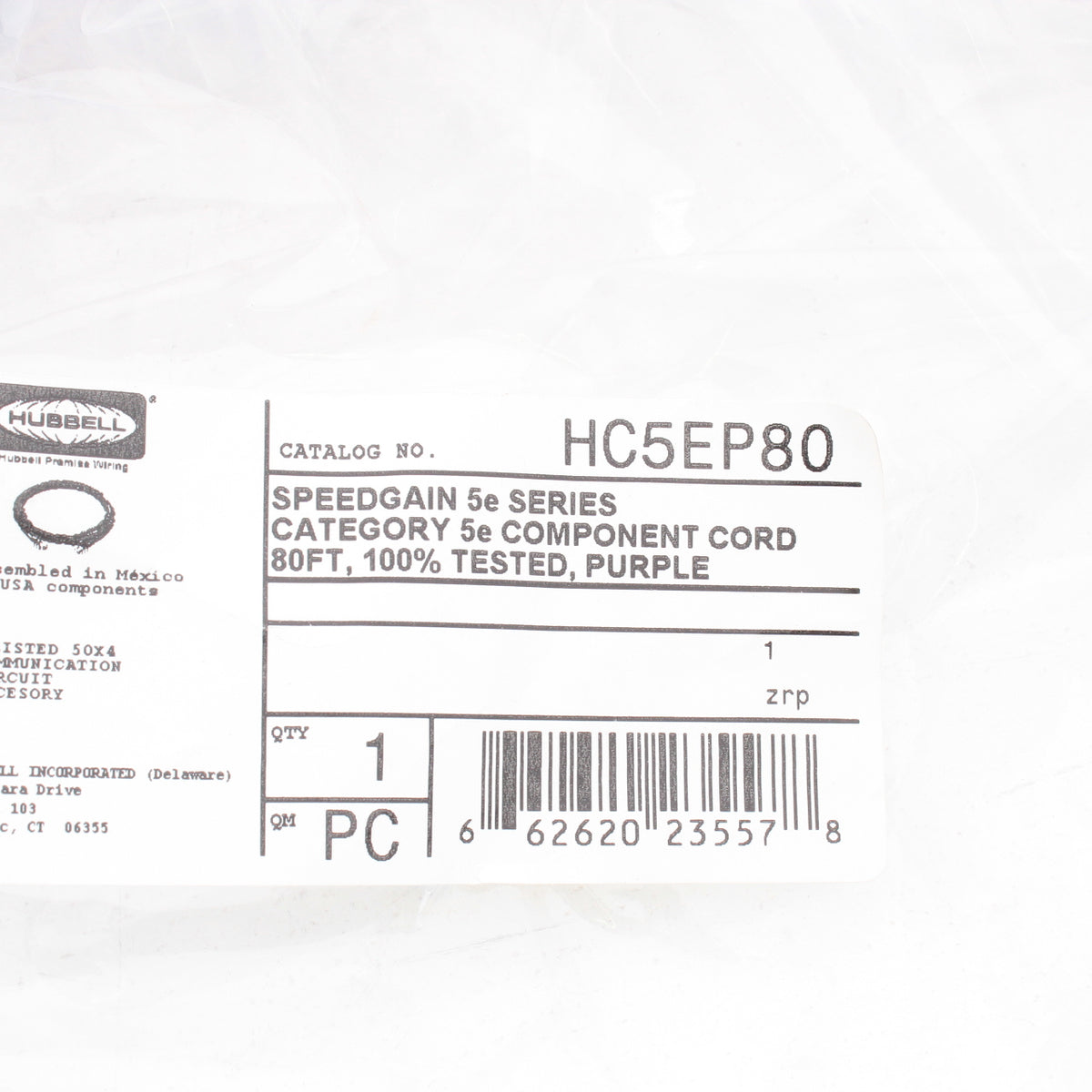 Hubbell Patch Cord Cat 5e Purple 80 Ft LAN Ethernet Network Cable HC5EP80