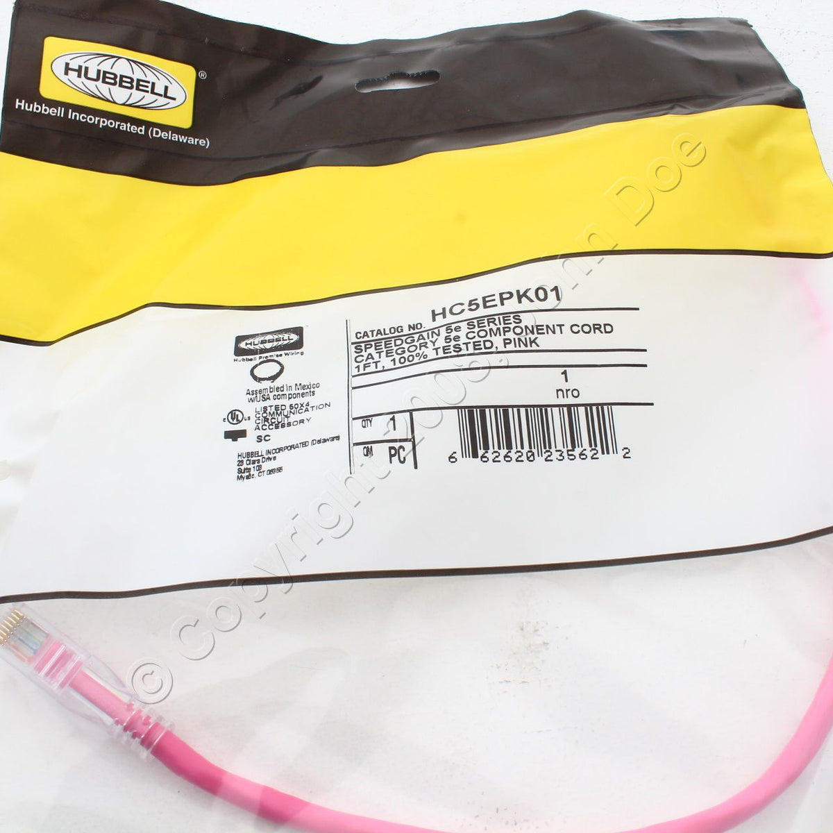 Hubbell HC5EPK01 Cat5e Pink 1ft Ethernet Patch Cord Cable Data Center Network