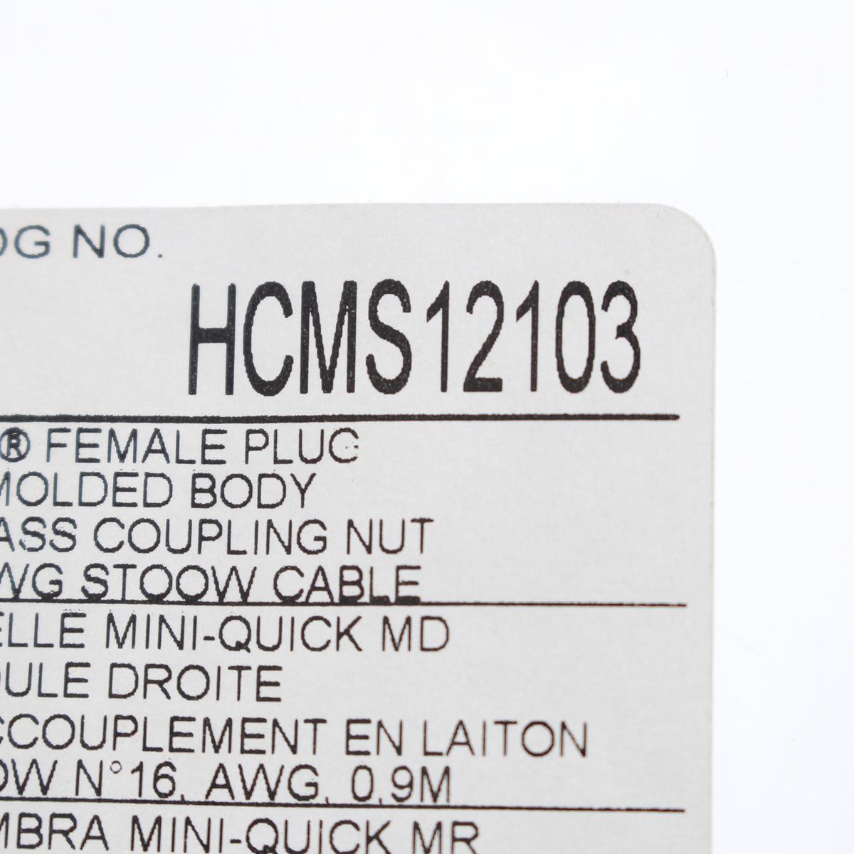 Hubbell Mini-Quick Cable Female Plug 6P7W Quick-Connect 16AWG 10A 3 Ft HCMS12103