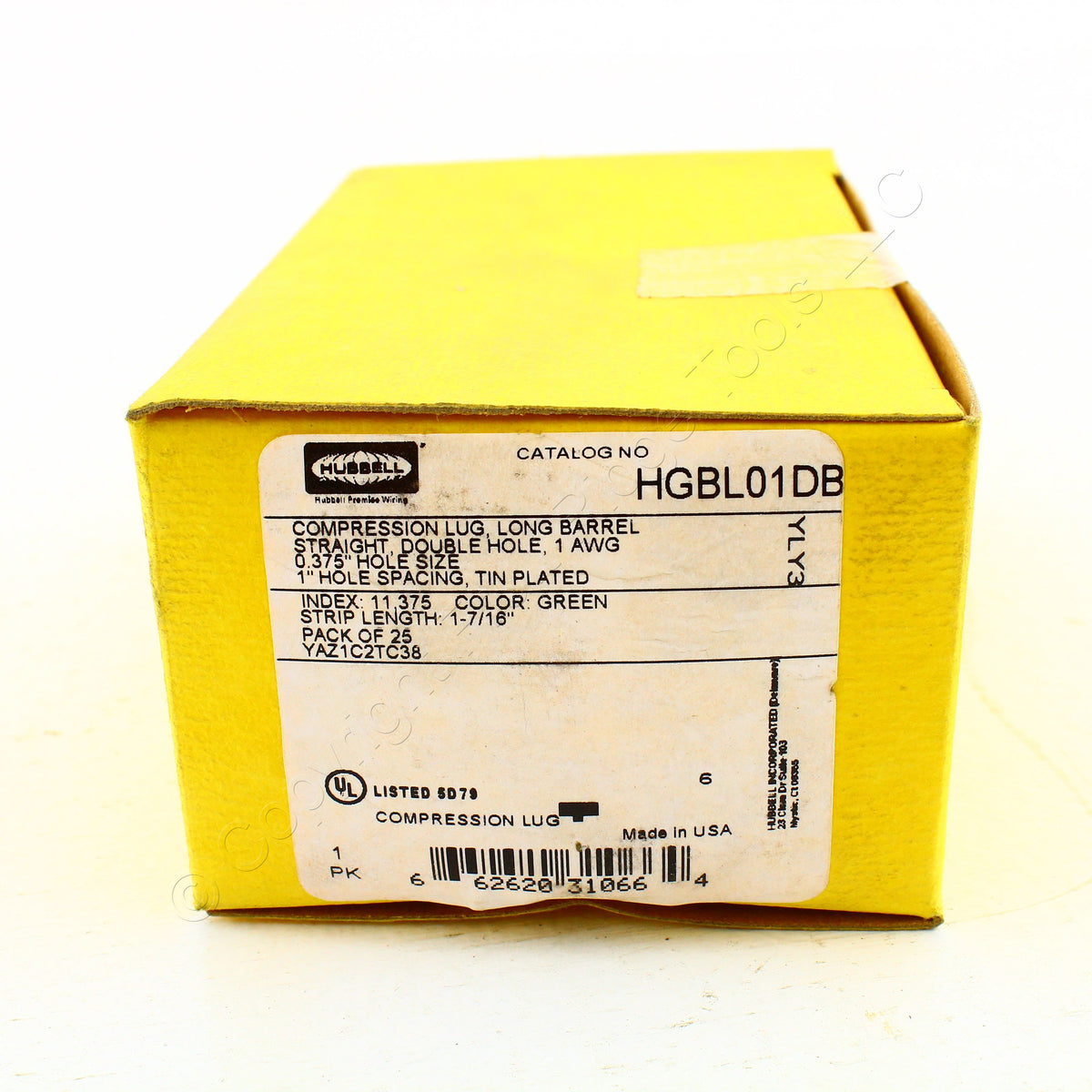 25 Hubbell Bonding Grounding Compression Lugs 1AWG 3/8" Holes Green #11 HGBL01DB