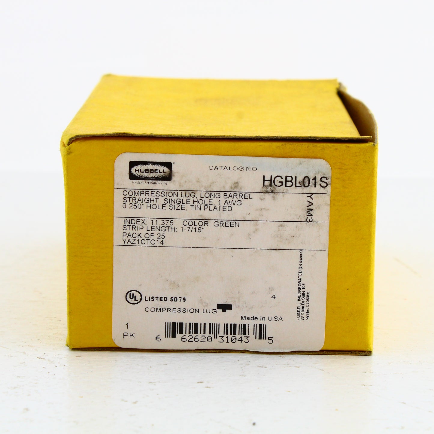 25 Hubbell Bonding Grounding Compression Lugs 1AWG 1/4" Hole Green #11 HGBL01S