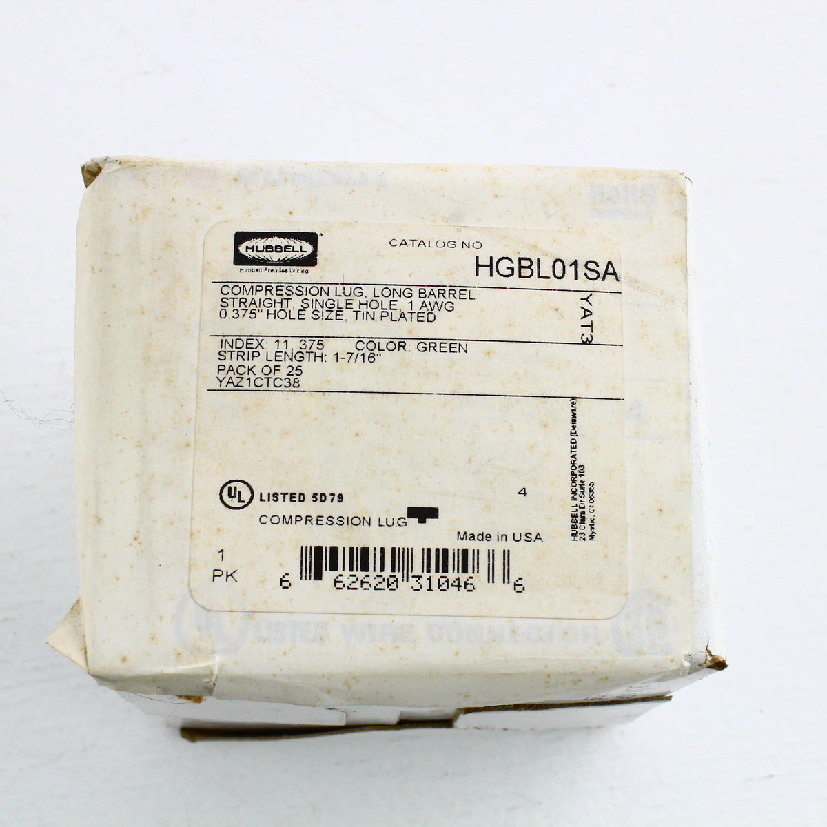 25 Hubbell Bonding Grounding Compression Lugs 1AWG 3/8" Hole Green #11 HGBL01SA