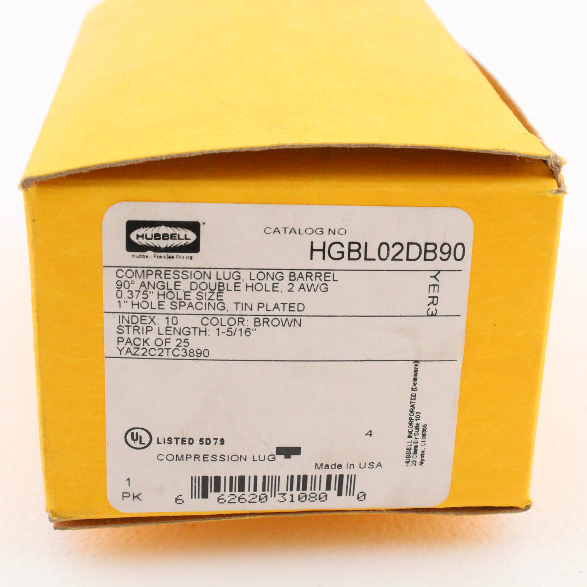 25 Hubbell Bonding Grounding Compression Lugs 90° 2AWG 3/8" Brown #10 HGBL02DB90