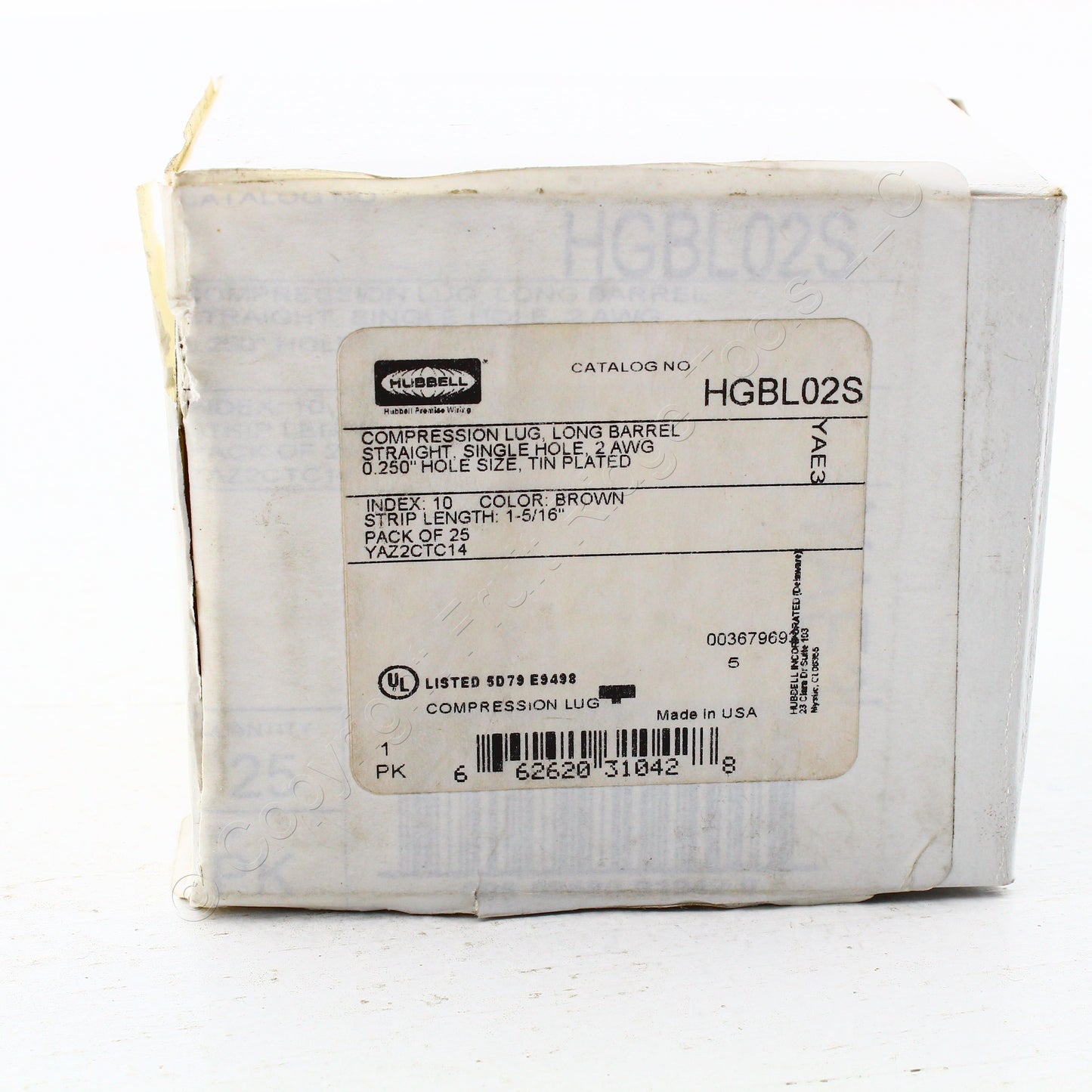 25 Hubbell Bonding Grounding Compression Lugs 2AWG 1/4" Hole Brown #10 HGBL02S