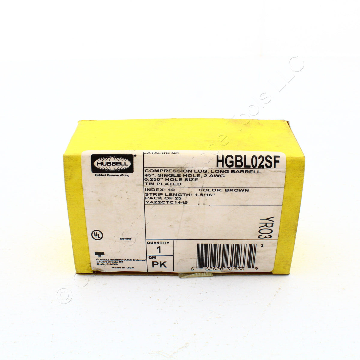 25 Hubbell Bonding Ground Compression Lugs 45° 2AWG 1/4" Hole Brown #10 HGBL02SF