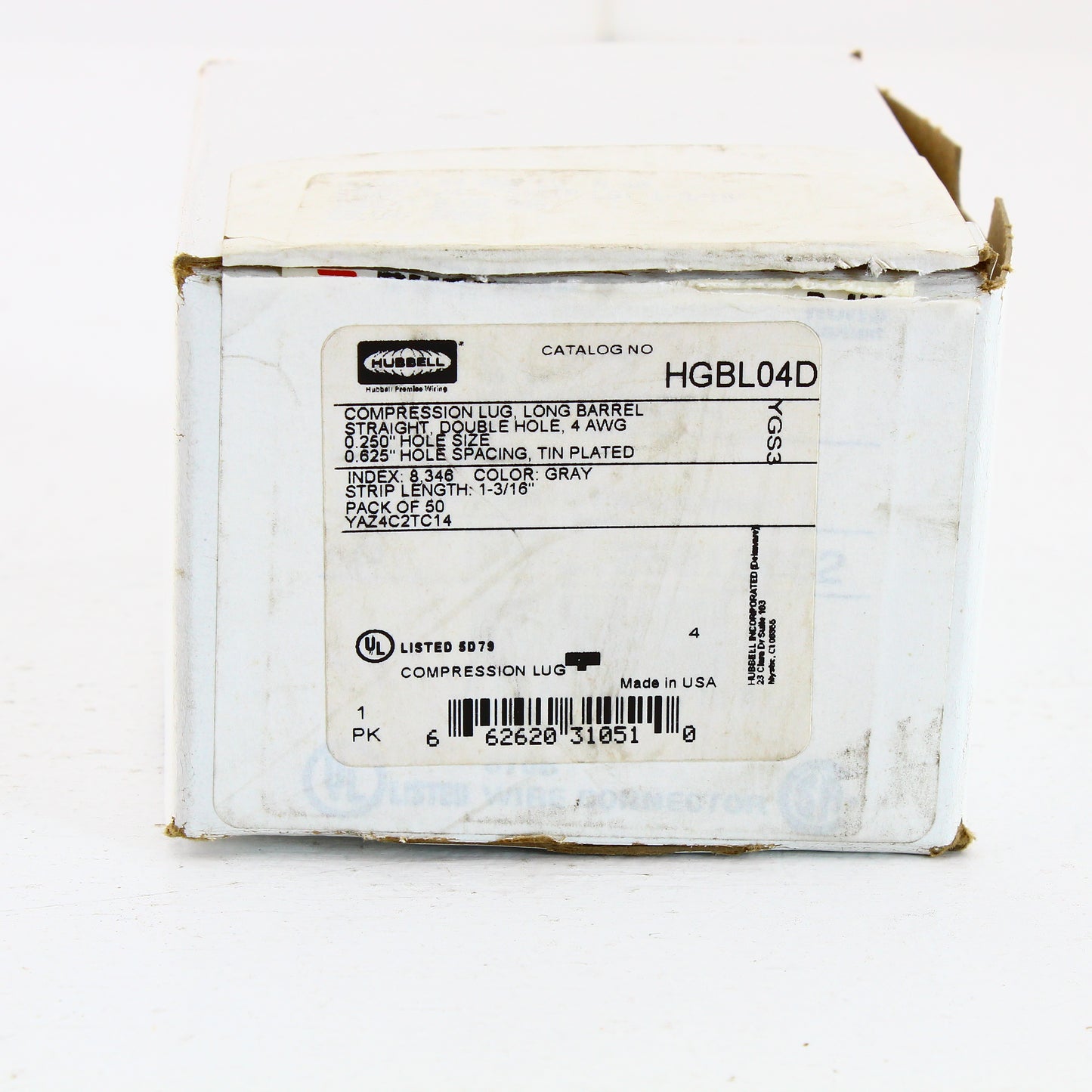 50 Hubbell Bonding Grounding Compression Lugs 4AWG 1/4" Holes Gray #8 HGBL04D