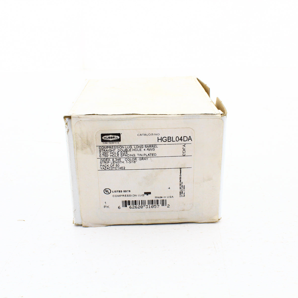 50 Hubbell Bonding Grounding Compression Lugs 4AWG 1/4" Hole Gray #8 HGBL04DA