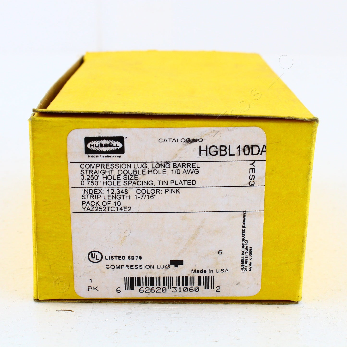 10 Hubbell Bonding Ground Compression Lugs 1/0 AWG 1/4" Holes Pink #12 HGBL10DA