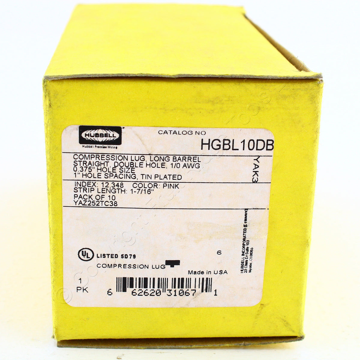 Hubbell HGBL10DB Bonding Compression Ground Lugs 1/0 AWG 3/8" Hole Pink #12 10pk