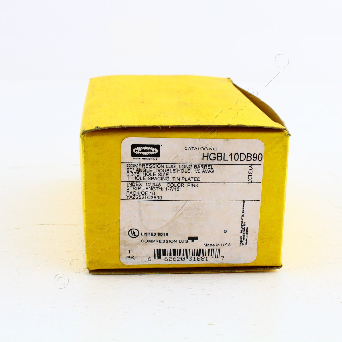 10 Hubbell Bonding Grounding Compression Lugs 90° 1/0 AWG 3/8" Pink HGBL10DB90