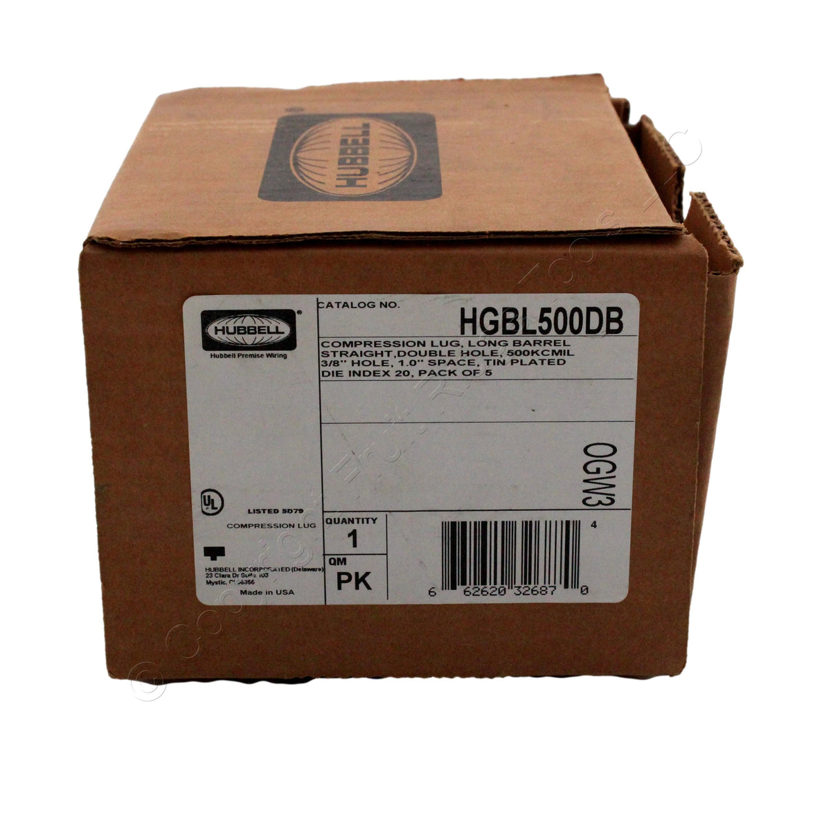 5 Hubbell Bonding Ground Compression Lugs 500 MCM 3/8" Holes Brown #20 HGBL500DB