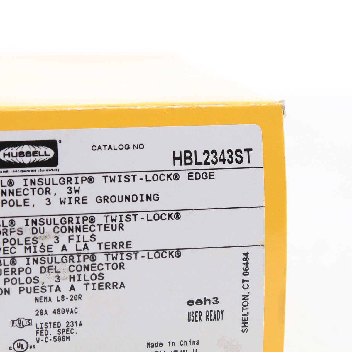 Hubbell HBL2343ST 20A 480V L8-20R EdgeConnect Twist Turn Locking Plug Connector