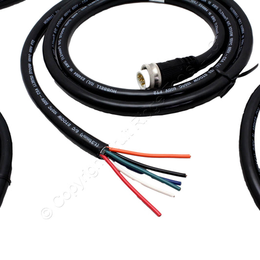 5 Hubbell 6ft Mini-Quick Connect Cords Pigtail Cable Male Plug 16/6 HPMS06106